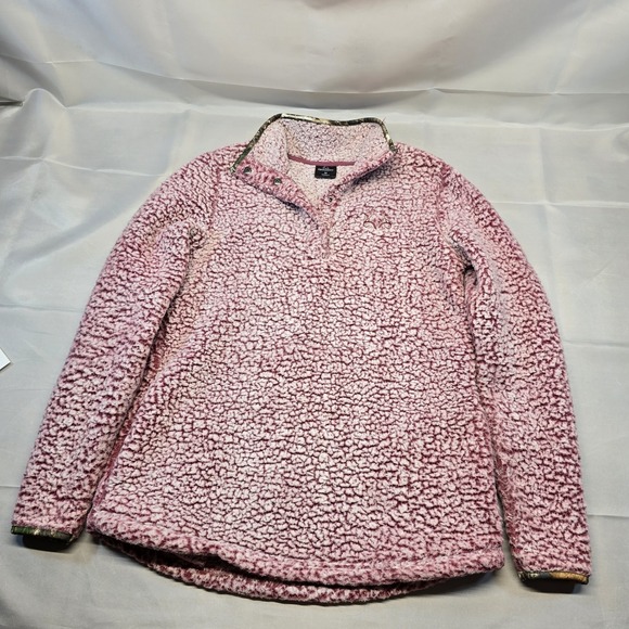 Realtree Women's Size Medium Pink & White‎ Sherpa Fleece Pullover 1/4 Button - Picture 1 of 9